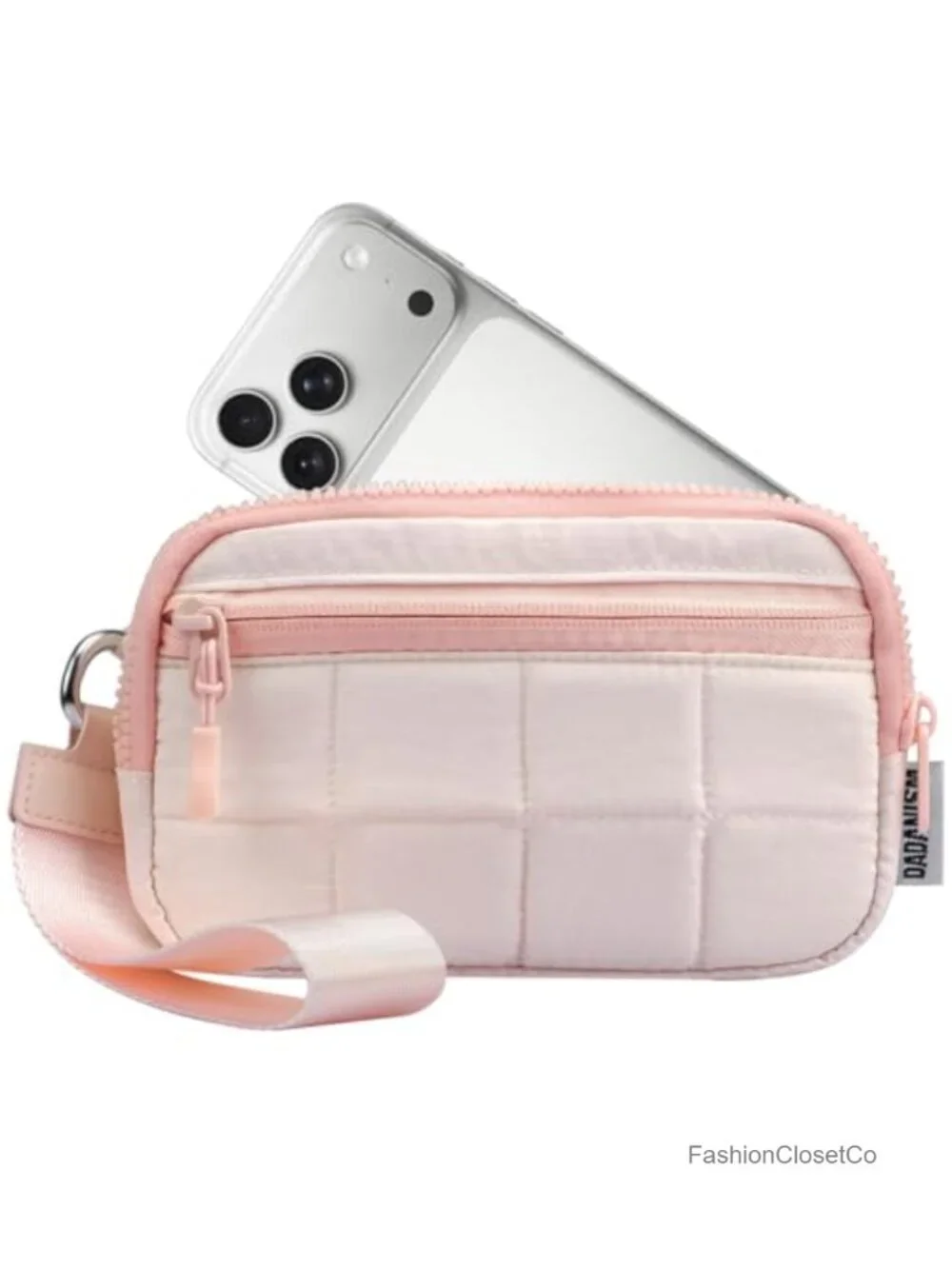 Quilted RFID Blocking Wristlet Wallet with Detachable Strap & 3 Zipper Pockets,